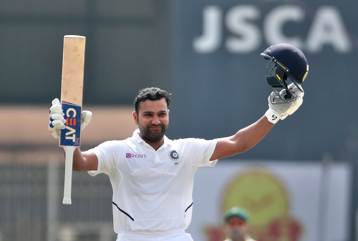 Rohit struck his maiden double century in Tests while Rahane scored a Test ton at home as India declared at 497/9.