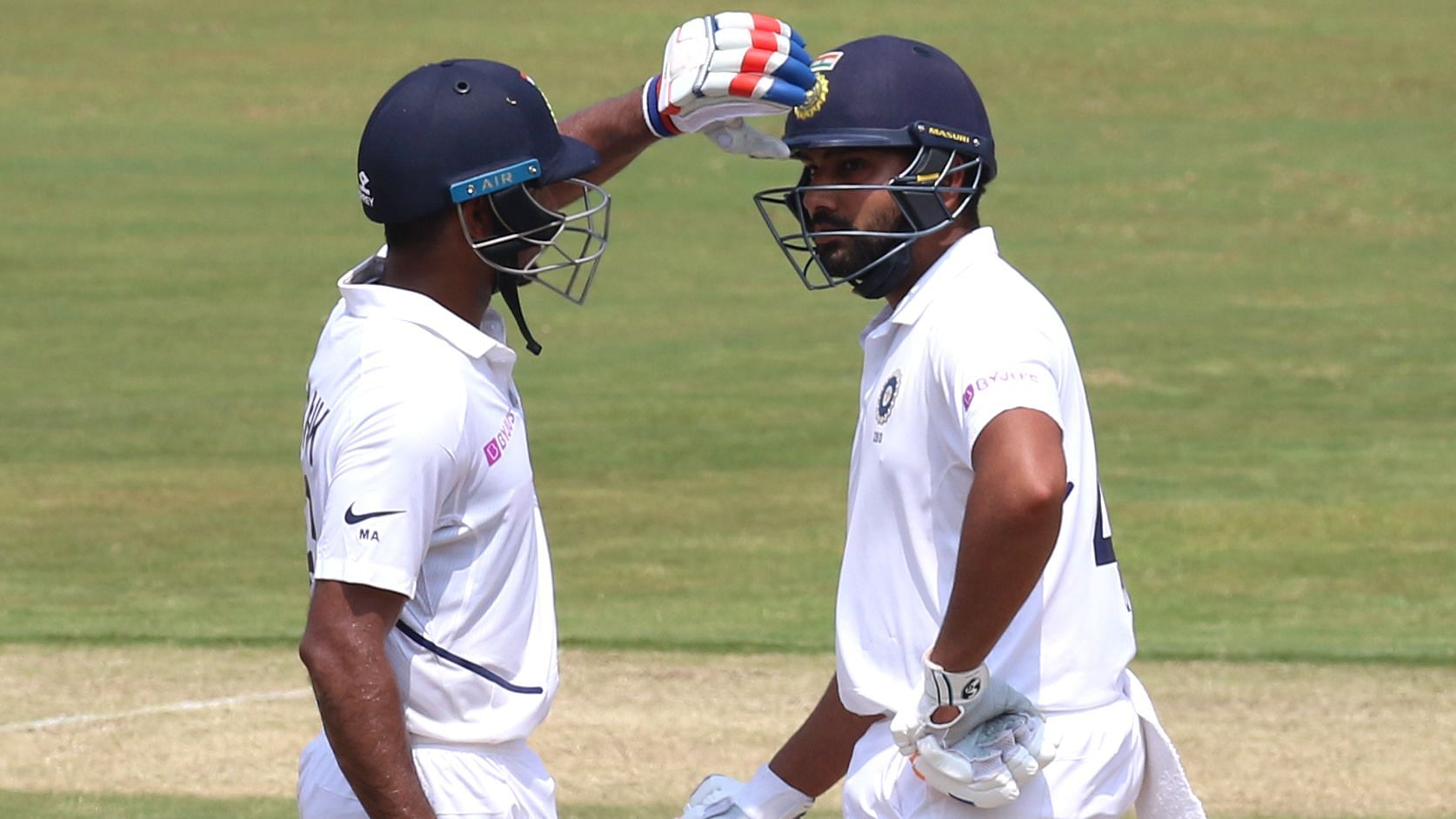 Rohit Sharma of India and Mayank Agarwal of India during day 1 of the first Test match against South Africa.