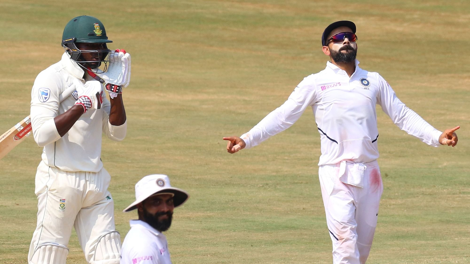Virat Kohli celebrates after India’s win over South Africa in the Vizag Test.
