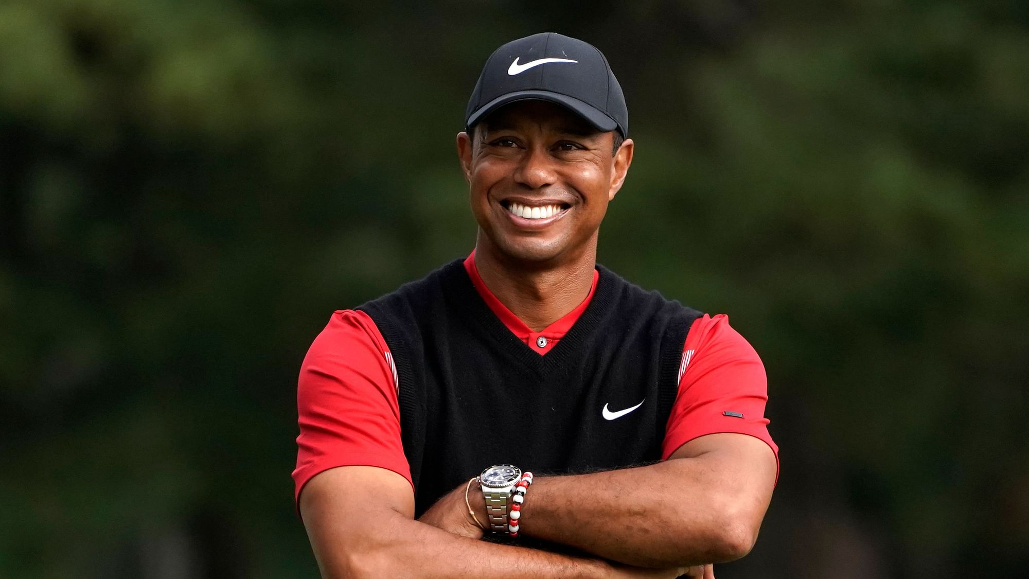 Tiger Woods of the United States smiles during a winner’s ceremony after winning the Zozo Championship PGA Tour at the Accordia Golf Narashino country club in Inzai, east of Tokyo, Japan, Monday, Oct. 28, 2019.