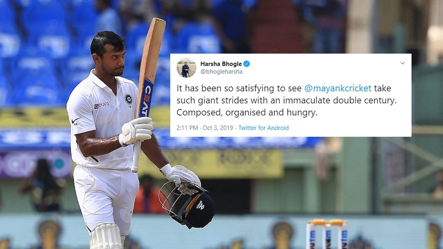Mayank Agarwal got to his double-century off 359 balls, which included 22 boundaries and five sixes.