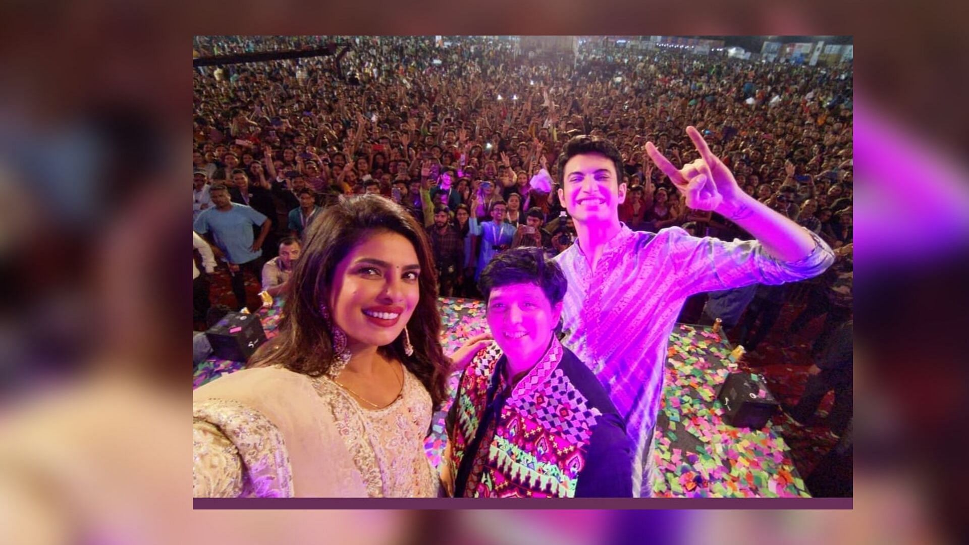 Priyanka Chopra clicks a selfie with Falguni Pathak and Rohit Saraf.&nbsp;
