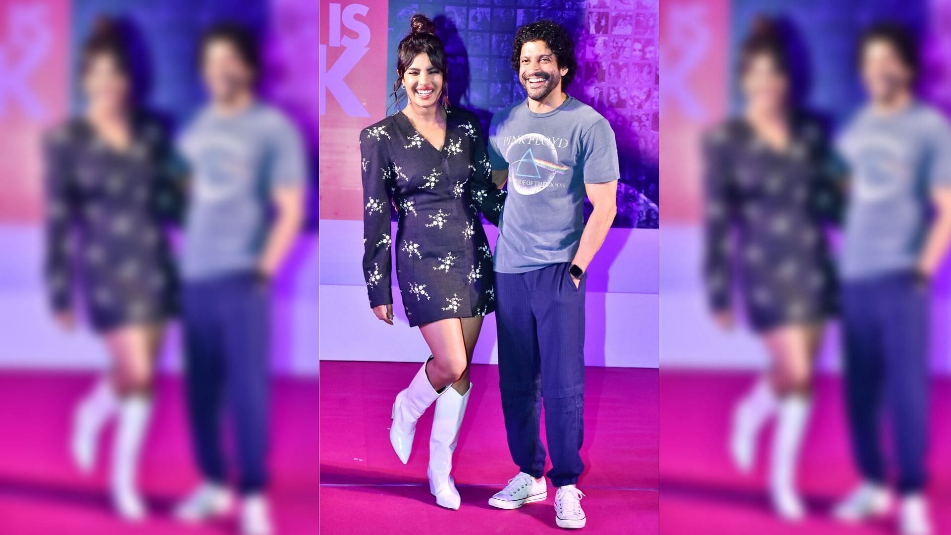 Priyanka Chopra and Farhan Akhtar inaugurate the Wall of Love as part of <i>The Sky is Pink</i> promotions.
