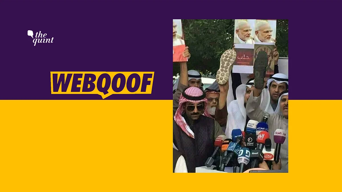 An image on social media falsely claimed that citizens of Saudi Arabia raised shoes to protest against PM Narendra Modi.