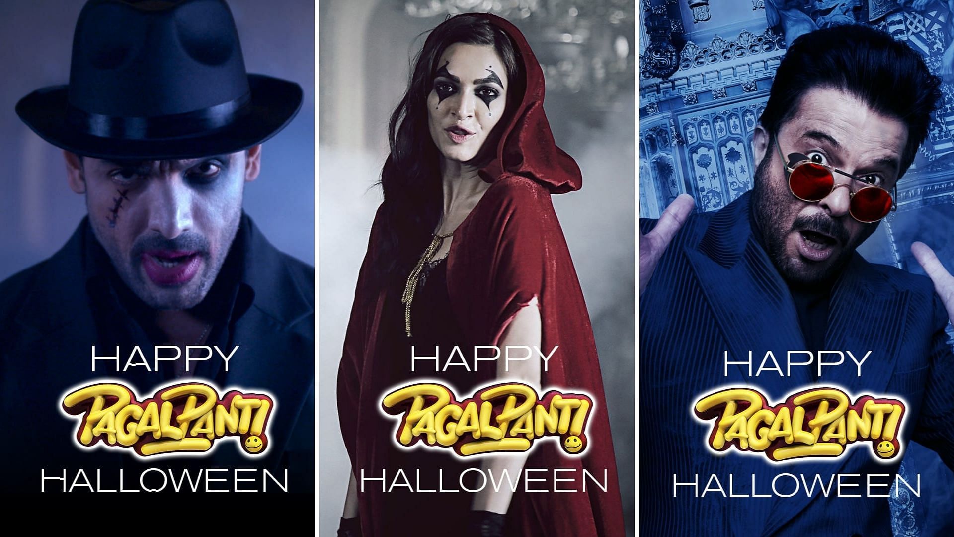 John Abrahan, Kriti Kharbanda, Anil Kapoor in <i>Pagalpanti </i>Halloween posters.&nbsp;