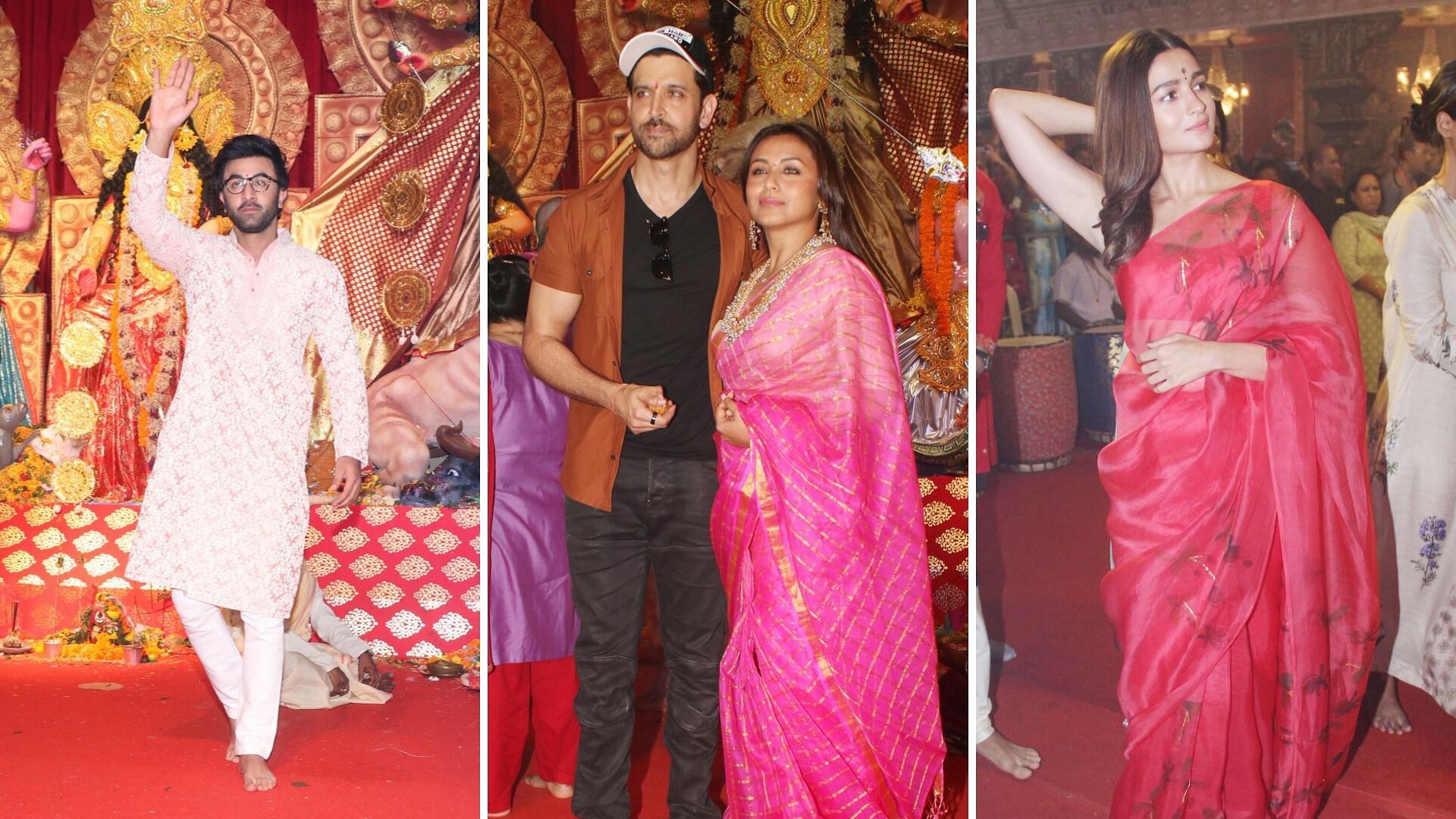 Ranbir Kapoor, Alia Bhatt, Hrithik and Rani at the Durga Puja pandal.