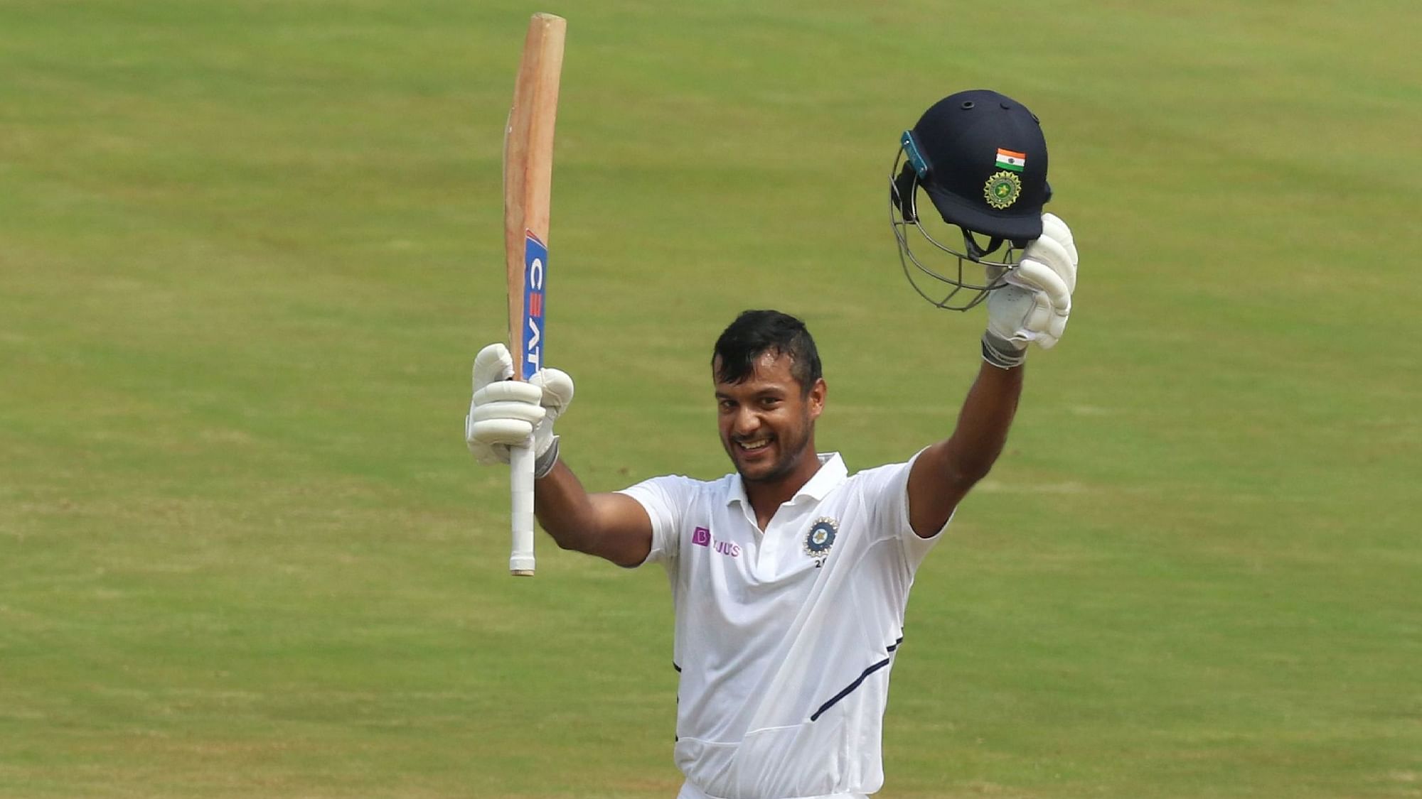 Opener Mayank Agarwal notched-up his maiden Test century in his first innings at home.