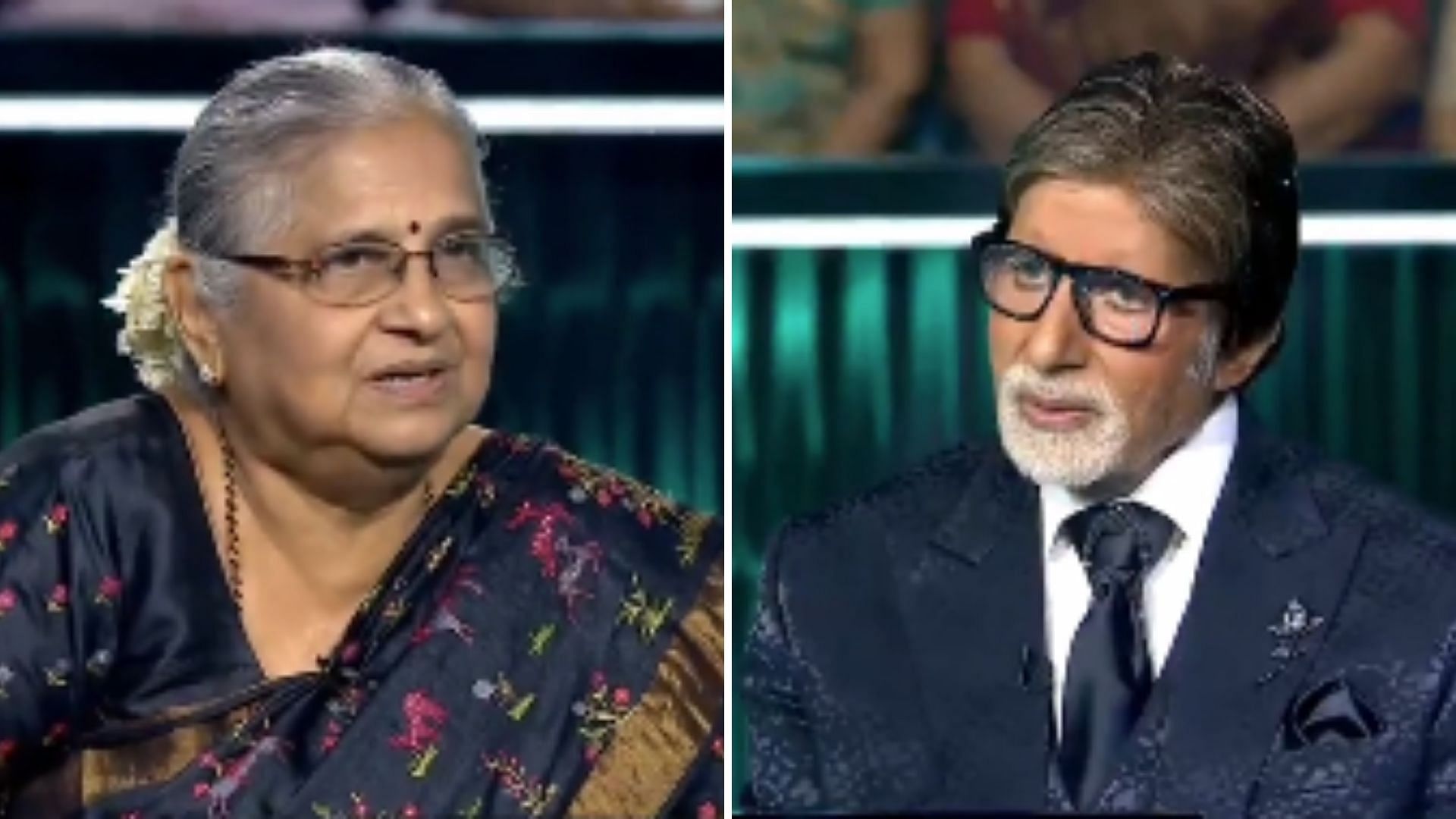 Sudha Murthy speaks to Amitabh Bachchan on <i>KBC.</i>