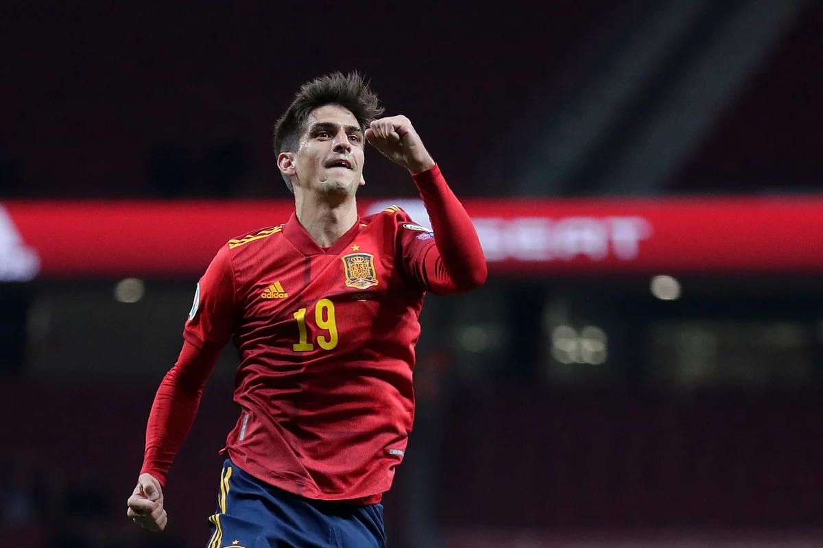 Spain’s Gerard Moreno celebrates after scoring his side’s second goal during the Euro 2020 group F qualifying game between Spain and Romania at the Metropolitano stadium in Madrid.