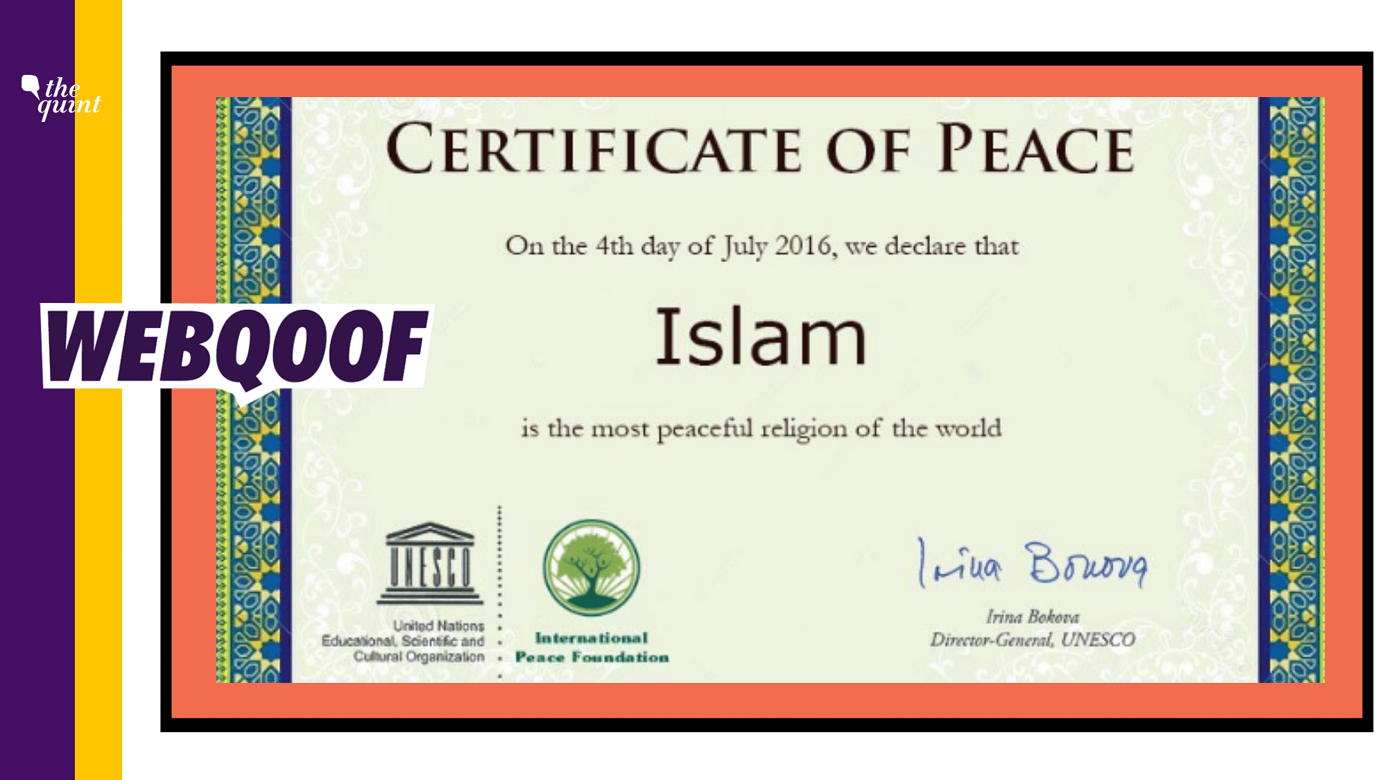 Several websites falsely claimed that UNESCO had declared Islam as the most peaceful religion of the world.