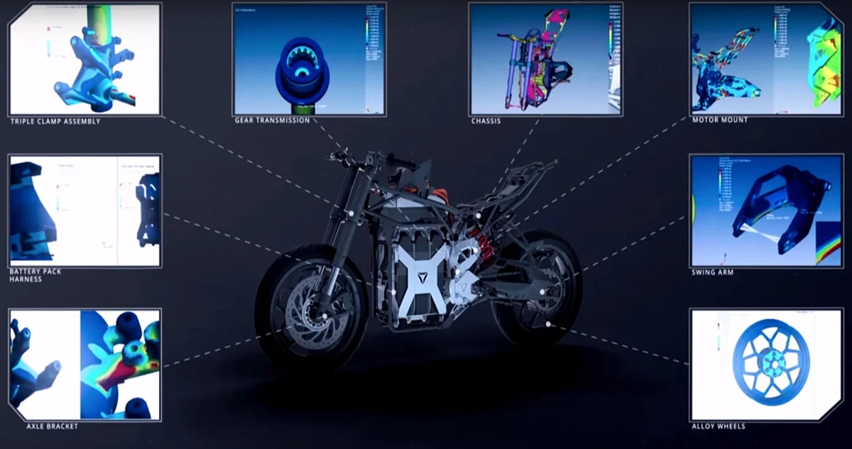 The Ultraviolette F77 has a trellis-frame construction and upside-down forks like the KTM Duke series bikes.