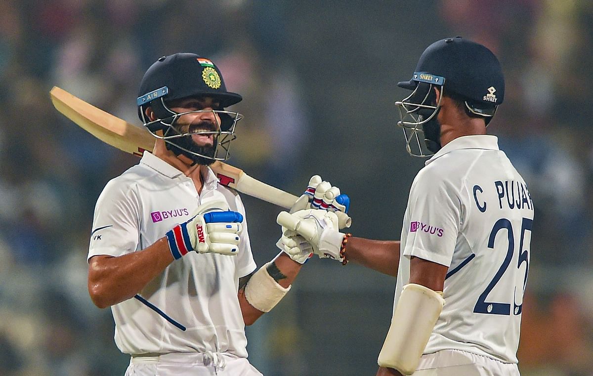 India reached 174 for three at stumps on the opening day of their maiden Day-Night Test at Eden Gardens in Kolkata.