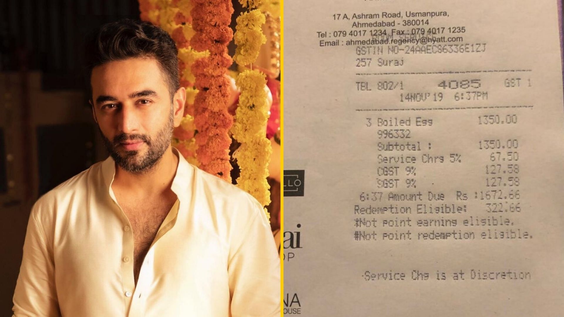 Shekhar Ravjiani says he was charged an exorbitant amount for eggs at a five-star hotel.