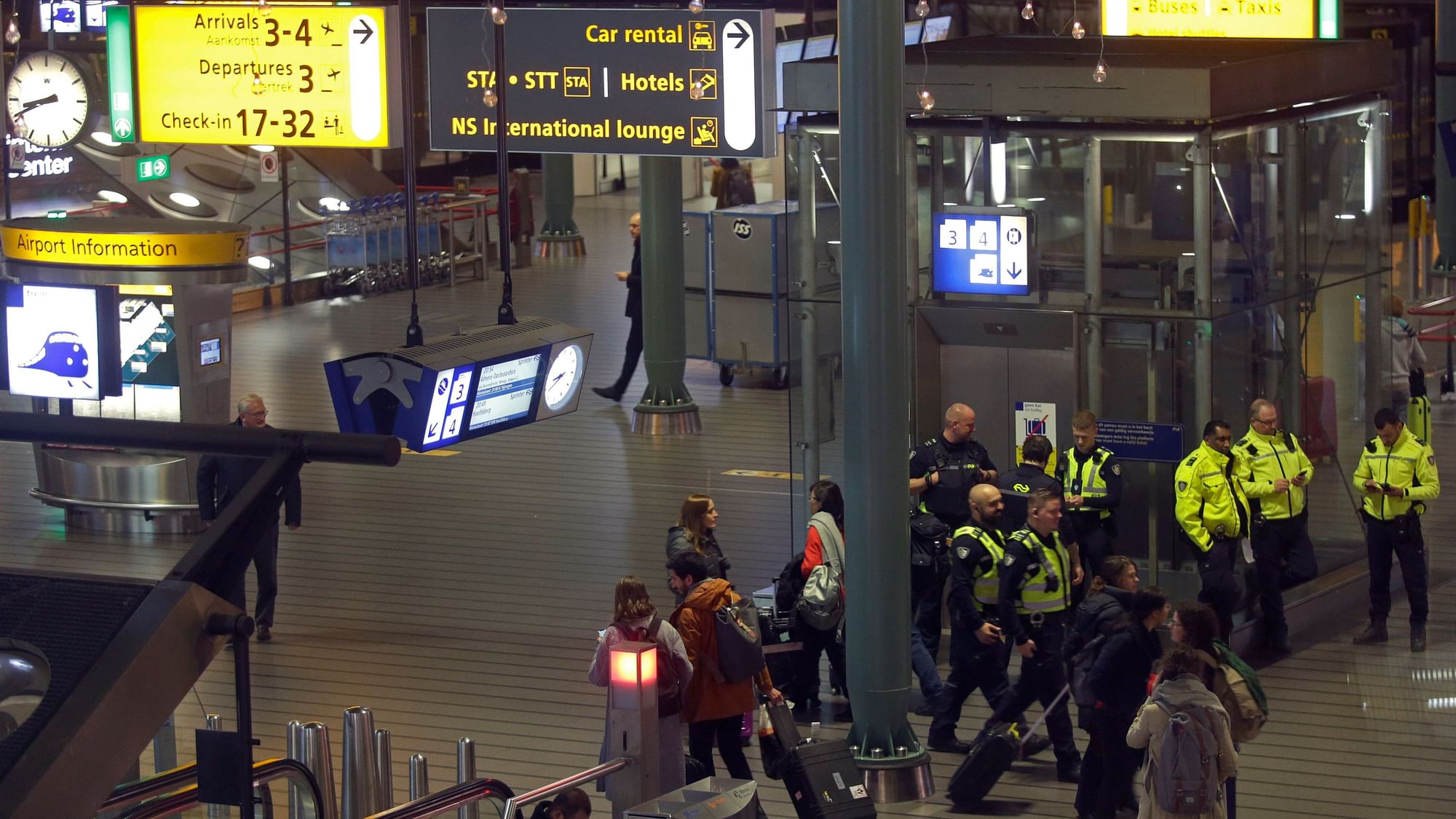 Dutch police mill about after a threat at Schiphol airport in Amsterdam, Netherlands, Wednesday, 6 Nov 2019