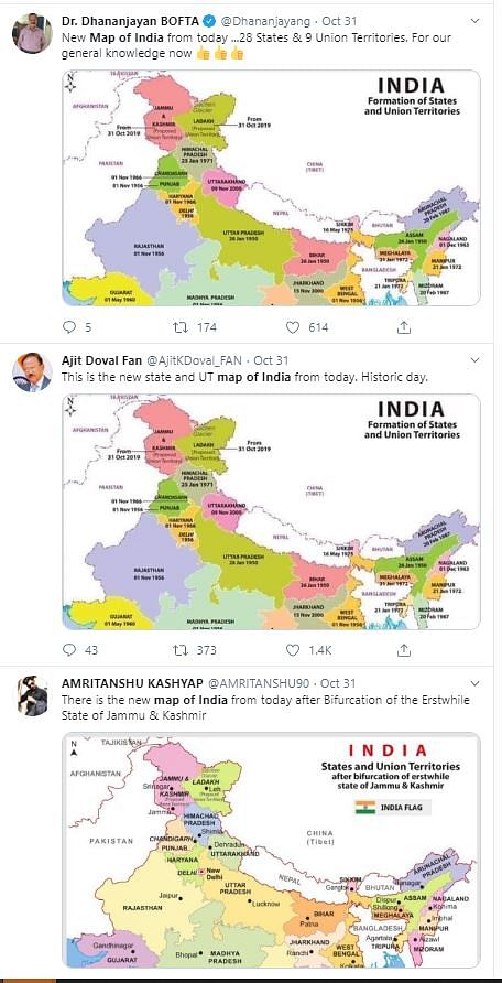 A viral photo of the political map of India claims to be India’s new map post the bifurcation of J&K. 