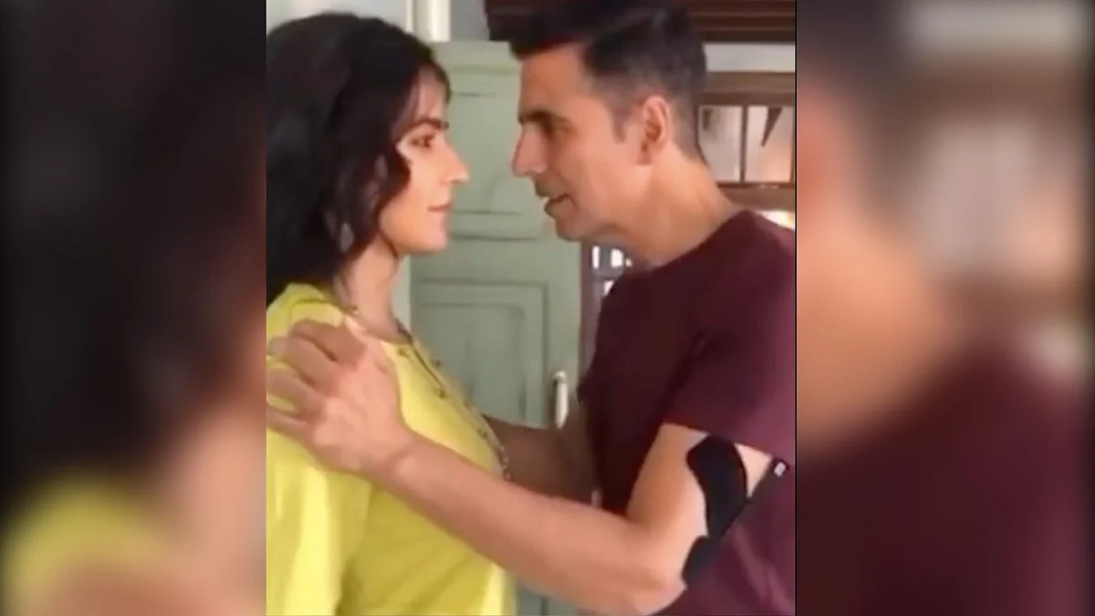 Akshay Kumar and Katrina Kaif on the sets of <i>Sooryavanshi</i>.