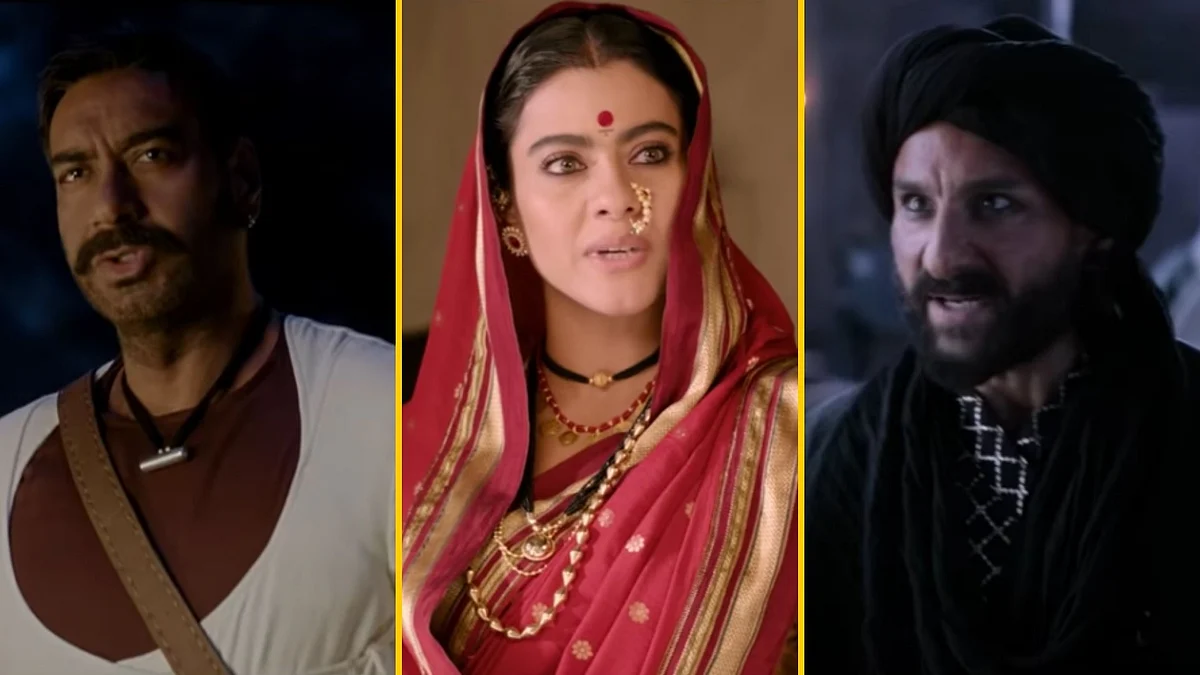 Ajay Devgn, Kajol and Saif Ali Khan in <i>Tanhaji - The Unsung Warrior</i>.
