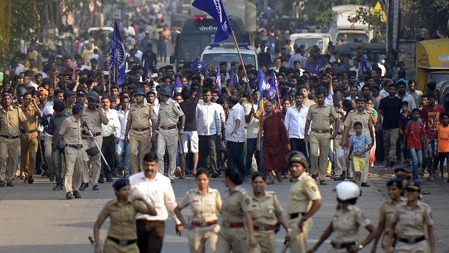 Cops accompany protesters in Mumbai on 2 January 2018 against the violence in Bhima Koregaon in Pune. Image used for representational purposes.