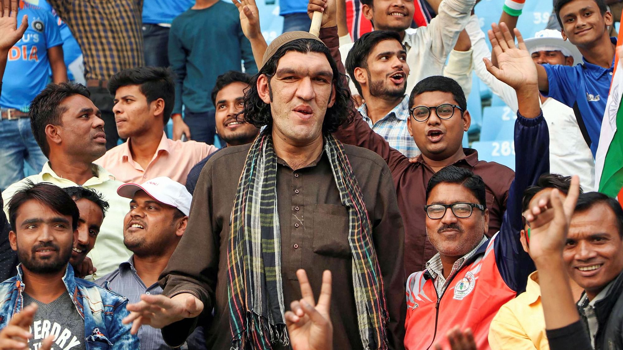 Lucknow: 8-feet tall Afghan cricket fan Sher Khan watches the†one-day international cricket series between Afghanistan and West Indies, in Lucknow, Wednesday, Nov. 6, 2019.&nbsp;