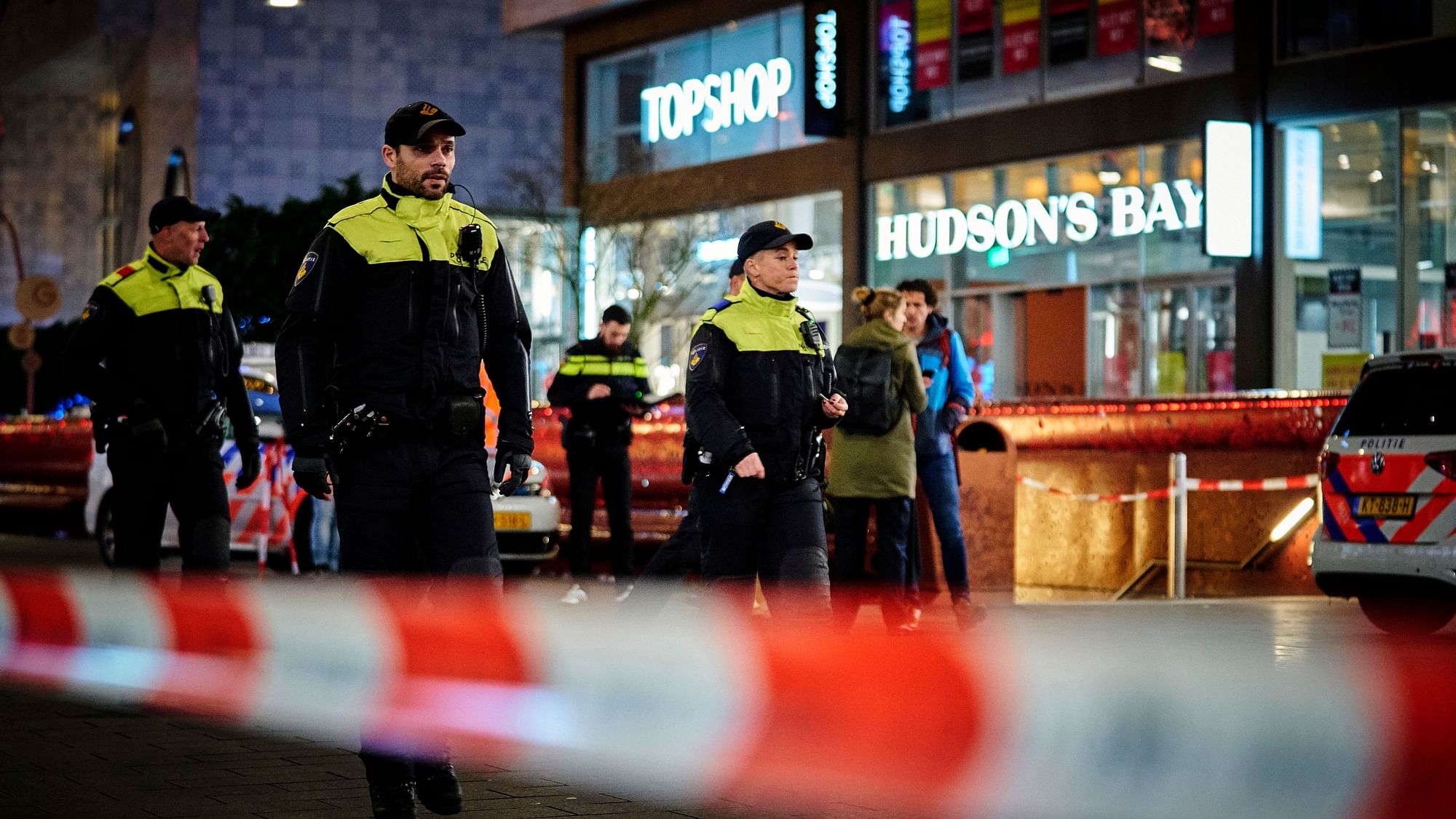 Dutch police secure a shopping street after a stabbing incident in the center of The Hague, Netherlands.