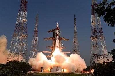 Sriharikota: Polar Satellite Launch Vehicle (PSLV) rocket carrying the electronic intelligence satellite, Emisat for the Defence Research Development Organisation (DRDO) and 28 other third party satellites lifted off from the second launch pad; from Sriharikota, Andhra Pradesh on April 1, 2019. (Photo: IANS/PIB)