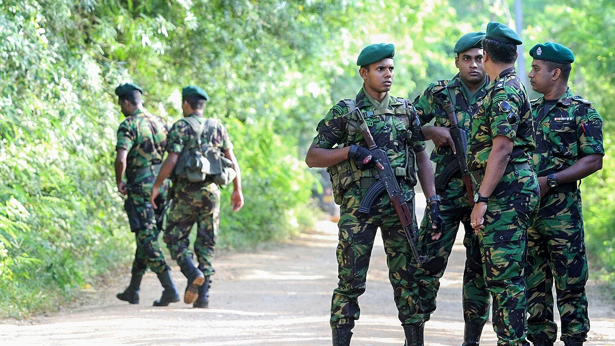 Security personnel patrol outside a polling station during the country’s presidential election in Weerawila, Sri Lanka, Saturday, 16 November 2019. A convoy of buses carrying Muslim voters traveling in northern Sri Lanka was attacked by gunfire and stones, and blocked by burning tires, around midnight on Saturday hours before polls opened in Sri Lanka’s presidential election, according to Colombo-based Centre for Monitoring Election Violence.