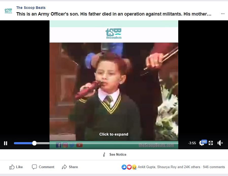 A video of Pakistani child artist is being shared with the claim that he is the son of a martyred Army officer. 