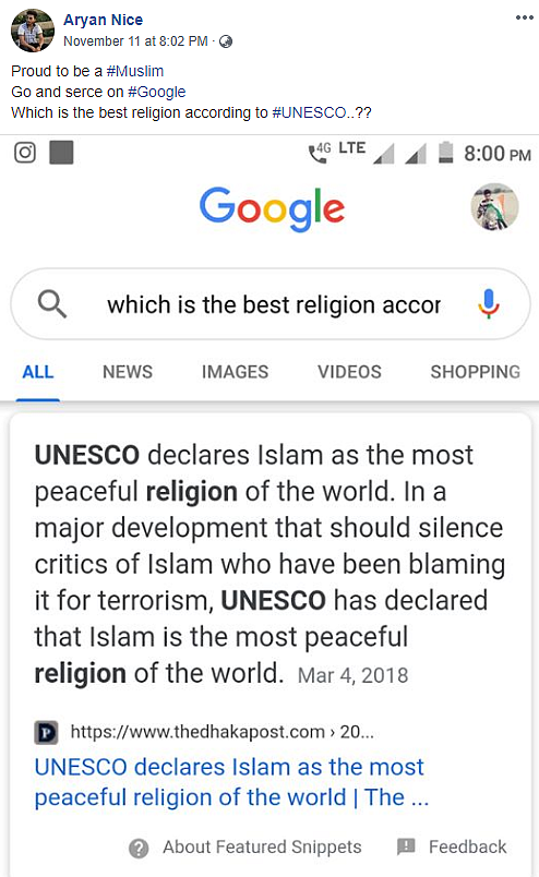 Did UNESCO Call Islam Most Peaceful Religion? No, It’s an Old Hoax