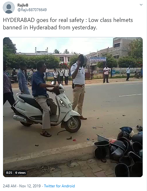 ‘Low Class’ Helmets Banned in Hyderabad? No, Video Is From K’taka