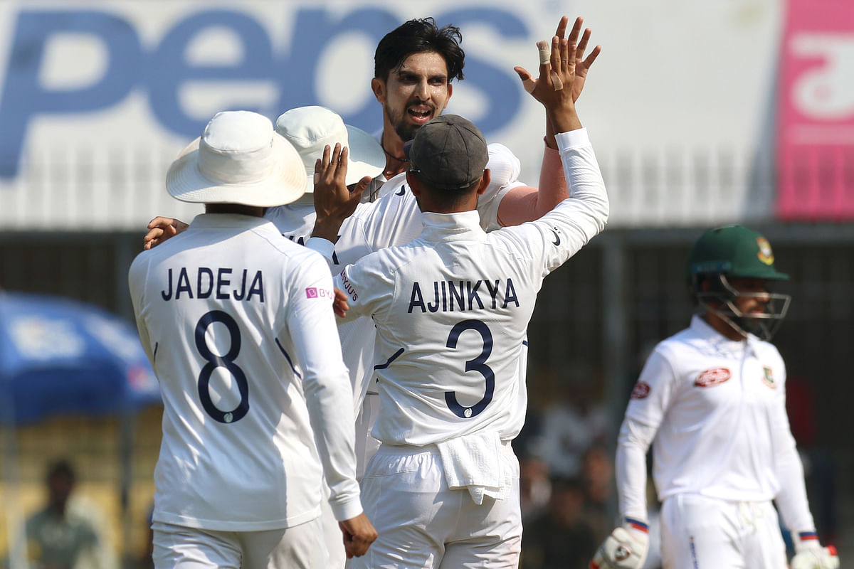  India bowled out Bangladesh for 213 to record an innings and 130-run victory in the first Test, on Saturday.