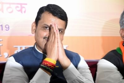 Mumbai: Maharashtra Chief Minister Devendra Fadnavis attends a meeting of Maharashtra BJP MLAs in Mumbai on Nov 24, 2019. (Photo: IANS)