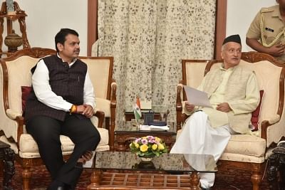 Mumbai: Maharashtra Chief Minister Devendra Fadnavis calls on Governor Bhagat Singh Koshyari at Raj Bhavan in Mumbai to tender his resignation on Nov 26, 2019. (Photo: IANS)