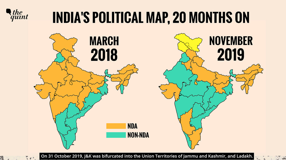 Here’s a map that shows political power’s changes India since March 2018.