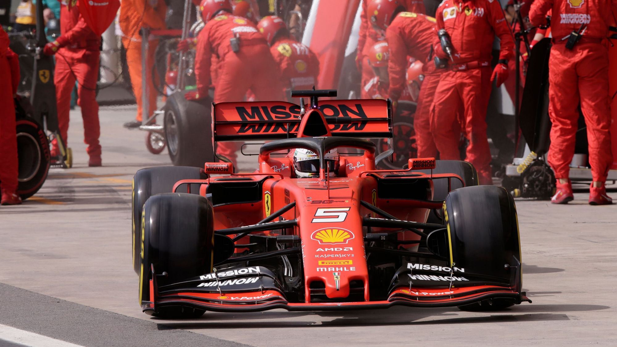 Ferrari driver Sebastian Vettel, of Germany, leaves the pits during the Brazilian Formula One Grand Prix at the Interlagos race track in Sao Paulo, Brazil.