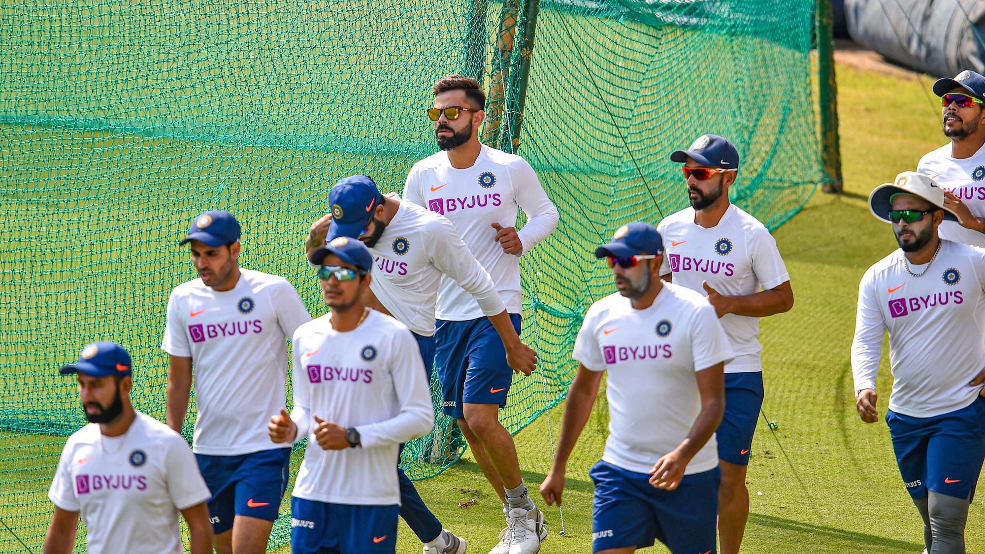 Team India during a nets sessions ahead of their first Test against Bangladesh at Indore.