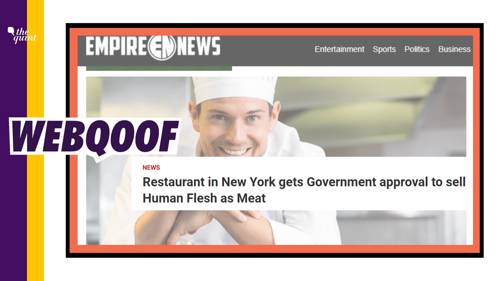 An image of the article that claims that a restaurant in New York gets an approval by the government to sell human flesh.&nbsp;