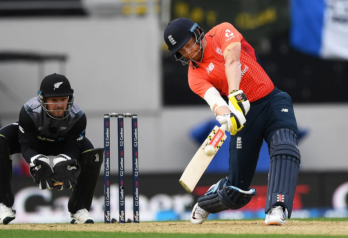 England’s Jonny Bairstow bats during their T20 cricket match against New Zealand at Eden Park, Auckland, New Zealand, Sunday, Nov. 10, 2019.