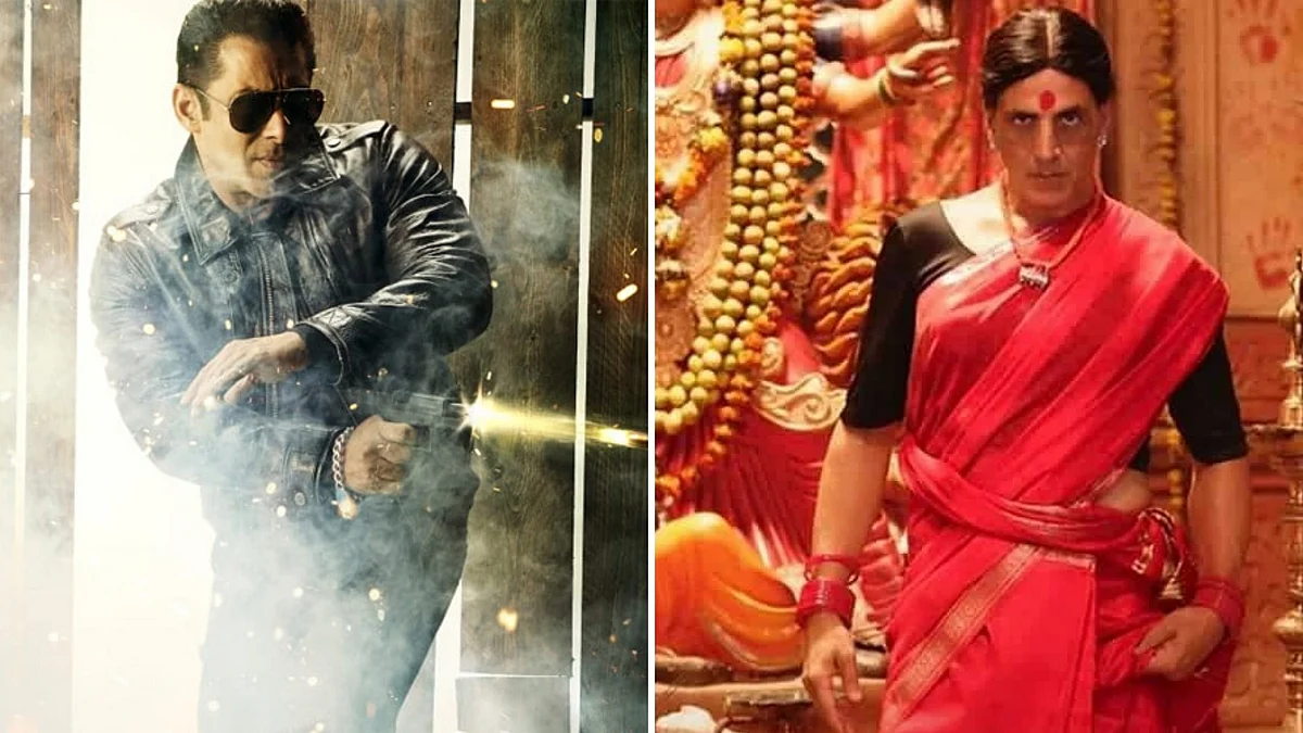 Salman Khan in <i>Radhe</i> (L), Akshay Kumar in <i>Laxxmi Bomb</i> (R).