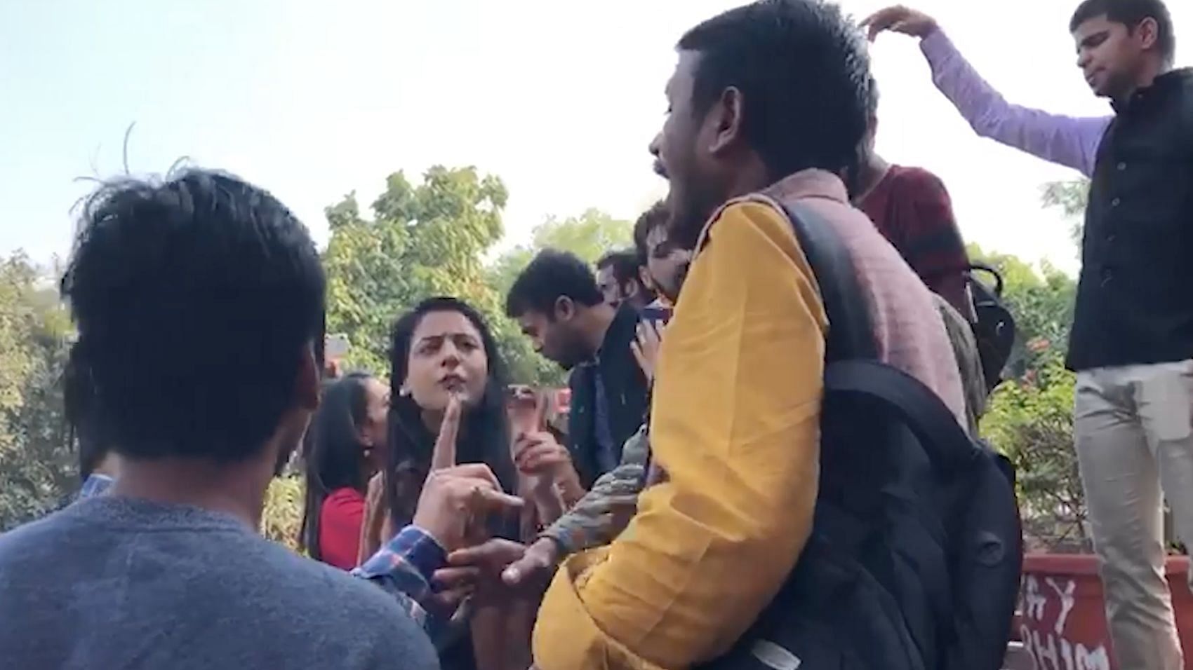 Screengrab from footage of Republic TV reporters in a verbal altercation with JNU students.
