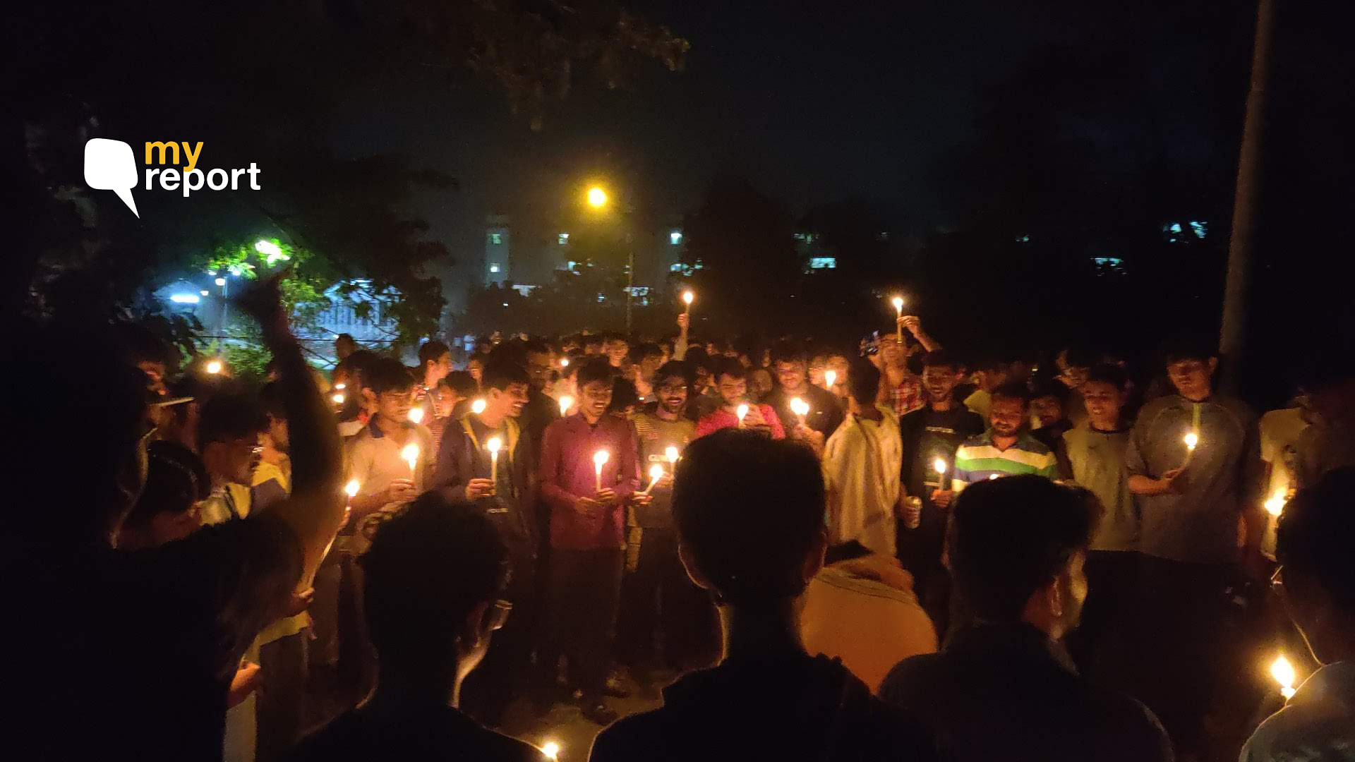 Students of IIT Guwahati stage a candle-light march on 19 November.