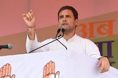 Simdega: Congress President Rahul Gandhi addresses a public rally in Jharkhand