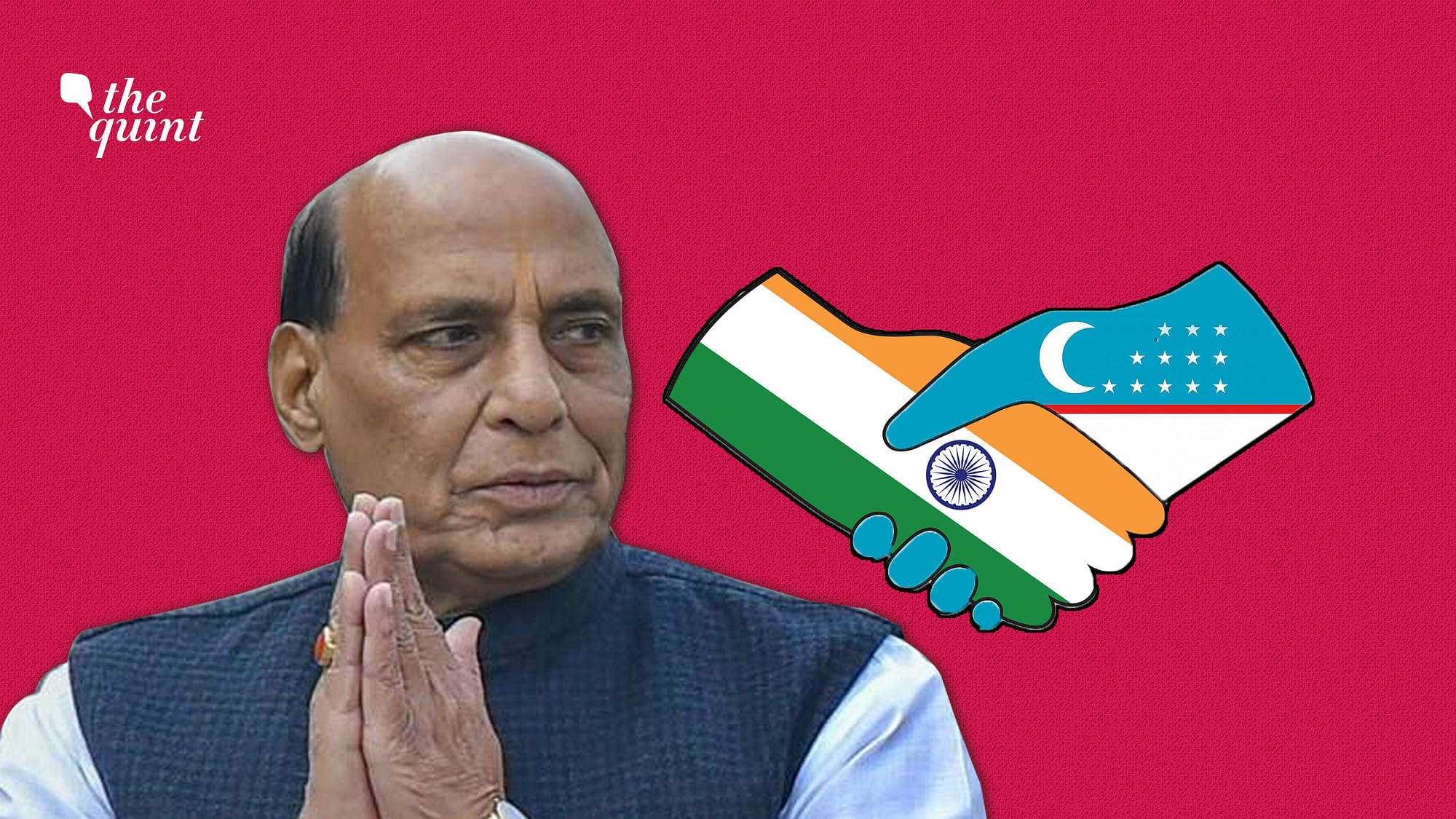 Image of India’s defence minister Rajnath Singh, India and Uzbekistan’s flags shaking hands — image used for representational purposes.
