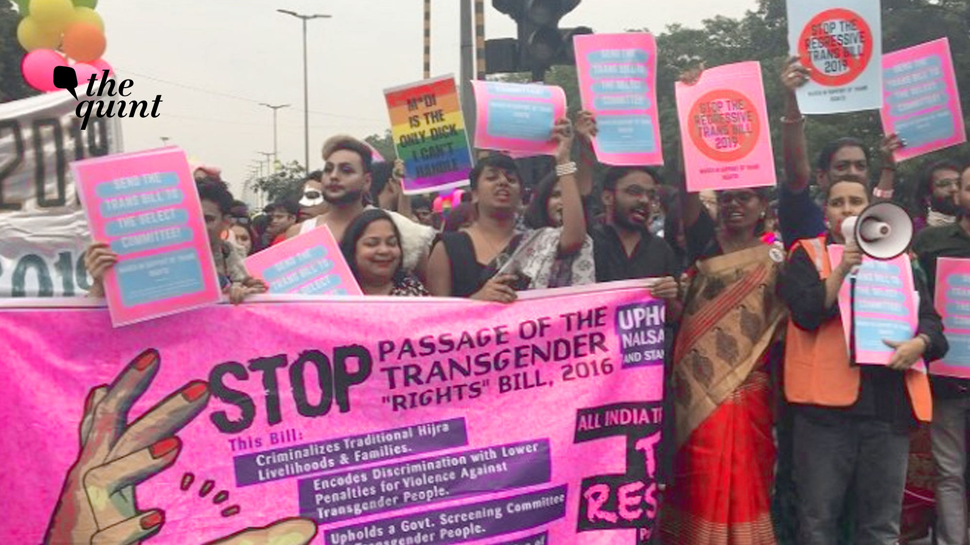 Protests against the Transgender Persons (Protection of Rights ) Bill at the recently held 12th Queer Pride Parade in Delhi.