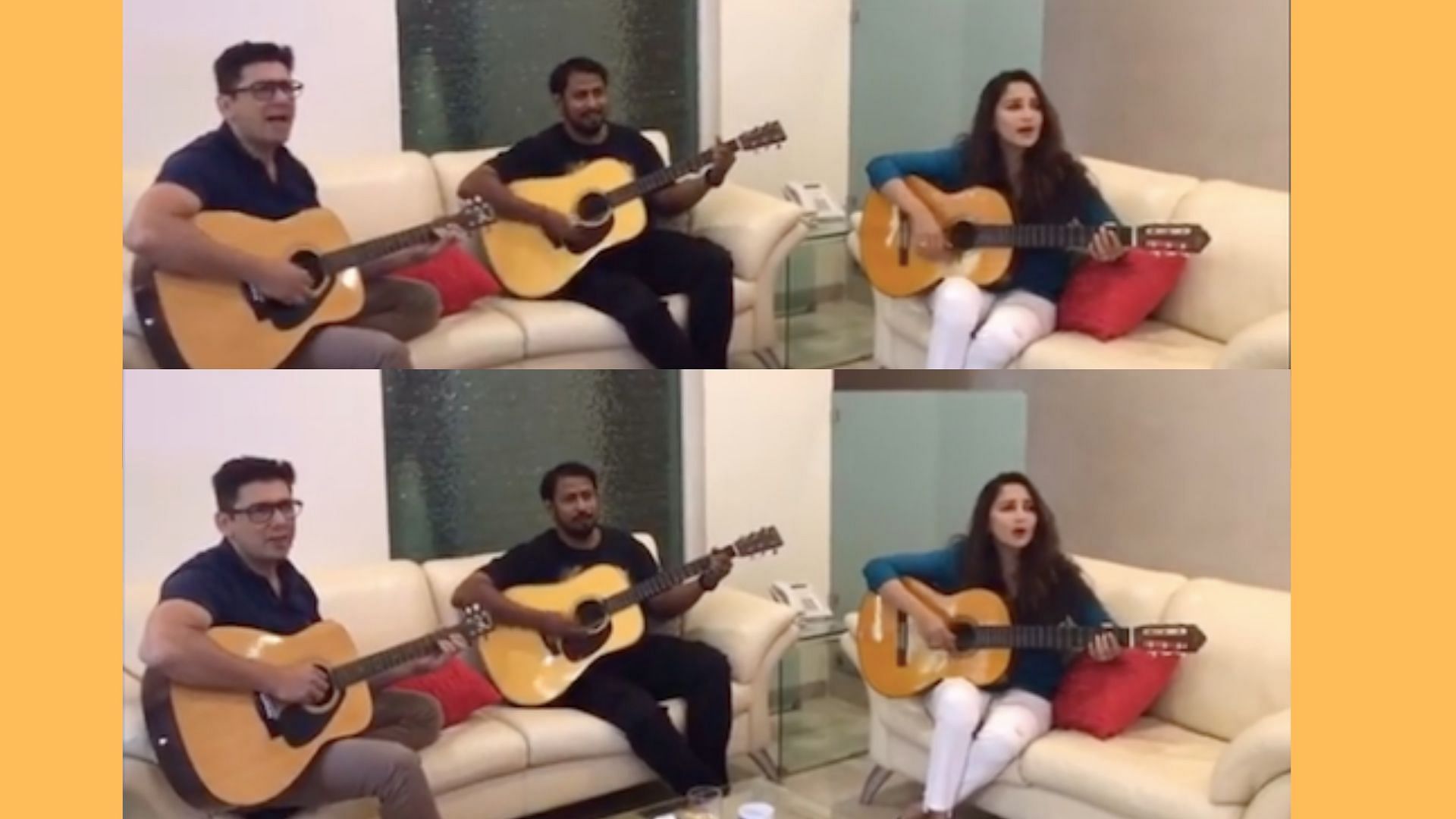 Madhuri Dixit jams with husband Sriram Nene on <i>All of Me.</i>