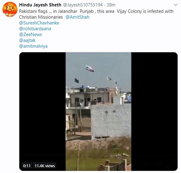 A video  claims to show Pakistani flags hoisted from a few buildings in  Vijay Colony area in Jalandhar.