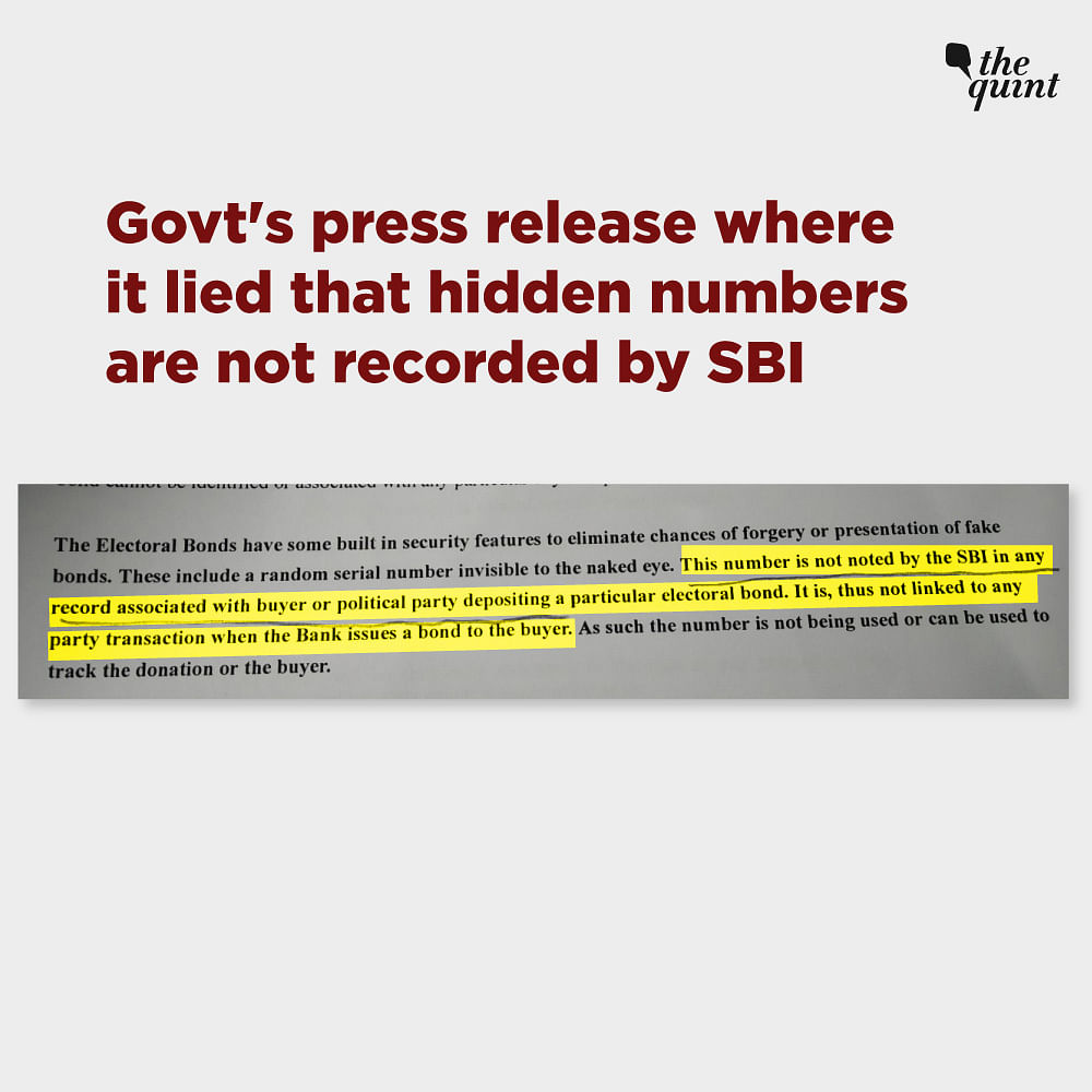 The Quint accesses RTI docs which show Finance Ministry had allowed SBI to record  hidden codes on electoral bonds.