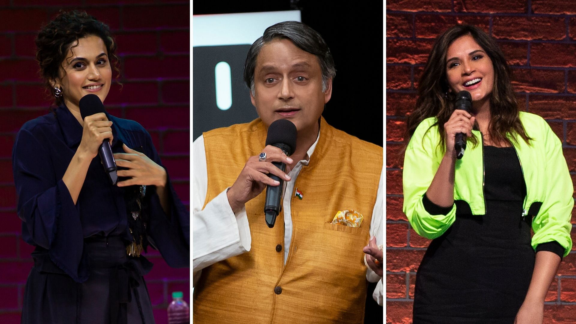 Taapsee Pannu, Shashi Tharoor and Richa Chadha in <i>One Mic Stand</i>