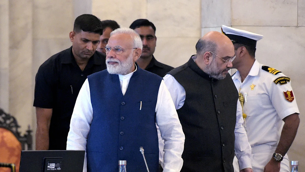 Prime Minister Narendra Modi and Home Minister Amit Shah during the ‘50th Conference of Governors and Lt Governors’, at Rashtrapati Bhavan in New Delhi, Saturday, 23 November.