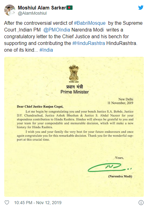 The letter in circulation carries fake signature of  Prime Minister Narendra Modi.
