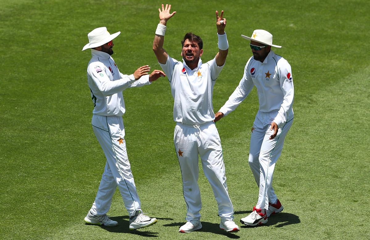 Yasir Shah raised seven fingers in the air, signalling that he has now dismissed Smith seven times in Test matches.